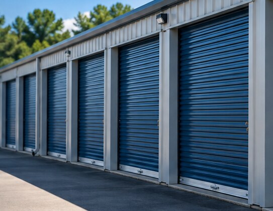 Illustrative view of a row of storage doors